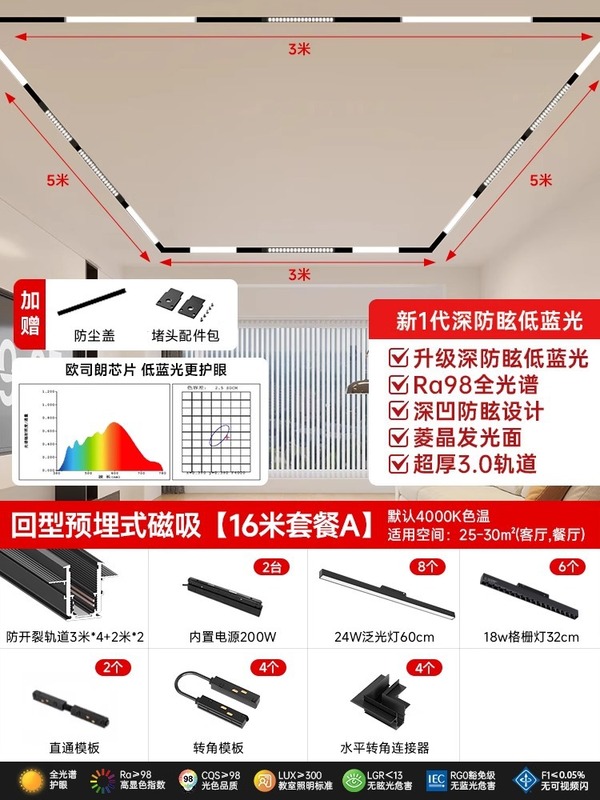 中山灯具家用磁吸轨道灯嵌入式无主灯客厅预埋款槽暗装极简明装|undefined