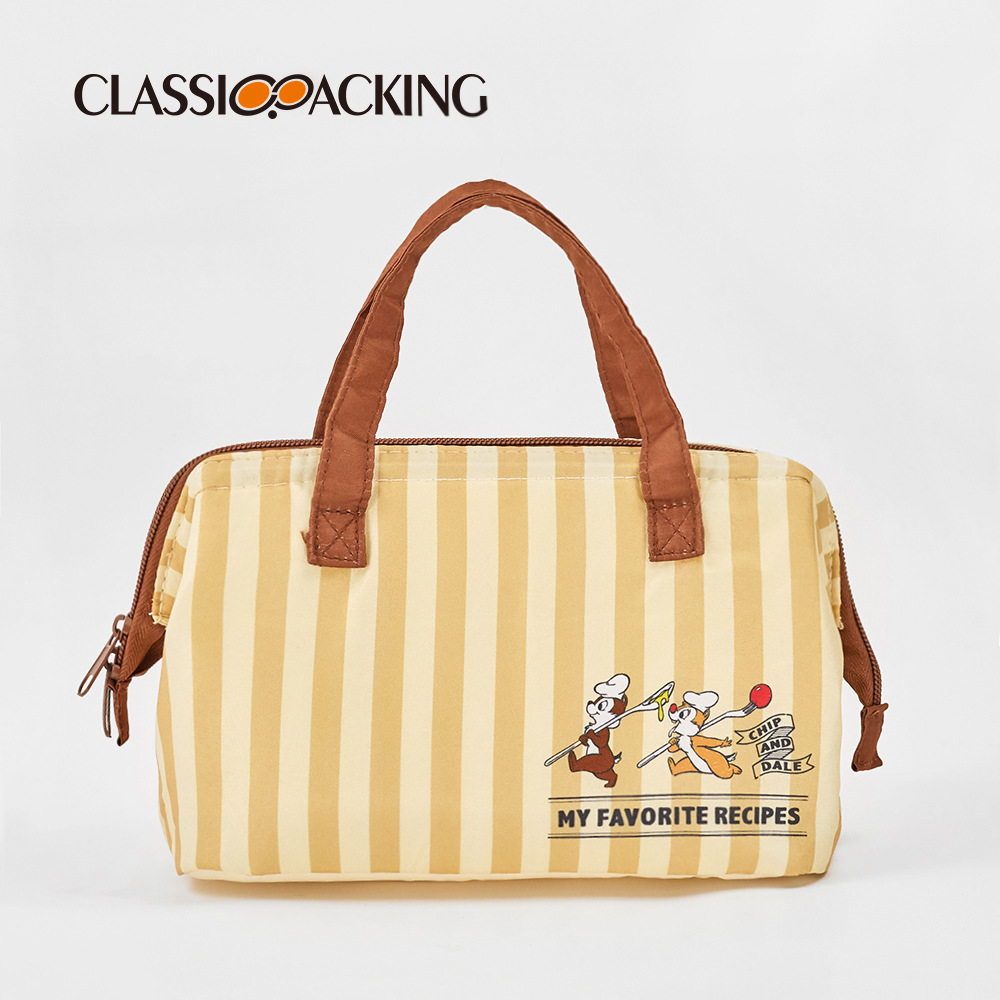 Multifuncional engrosada lonchera bolsa de aislamiento interior portátil de papel de aluminio bolsa de material de dibujos animados patrón de mano llevar bolsa de almuerzo de lona