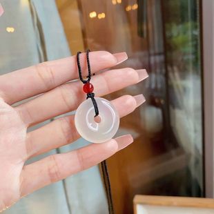 New Chinese Style High Ice Chalcedony Safety Buckle Necklace Women's Pendant Hand-Woven Men's and Women's Safety White Chalcedony Necklace