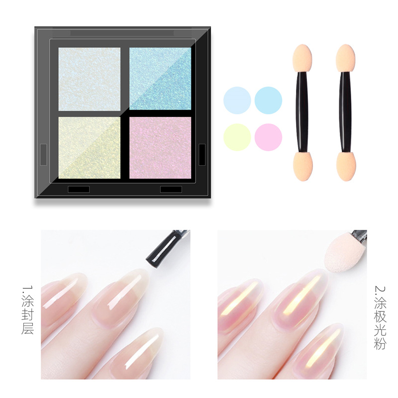 2021 nueva Uña de cuatro colores sólido Aurora espejo mágico polvo hielo transparente Hada sirena espejo harina color mágico nude rosa