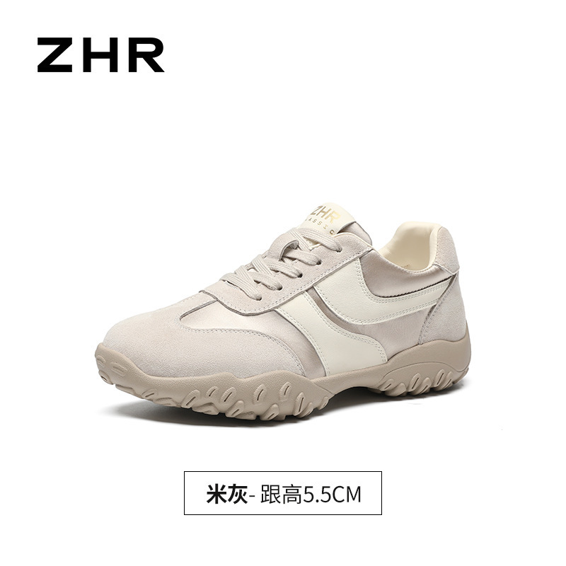 ZHR则则真皮厚底德训鞋女2025秋季新款小个子休闲轻便百搭运动鞋|undefined