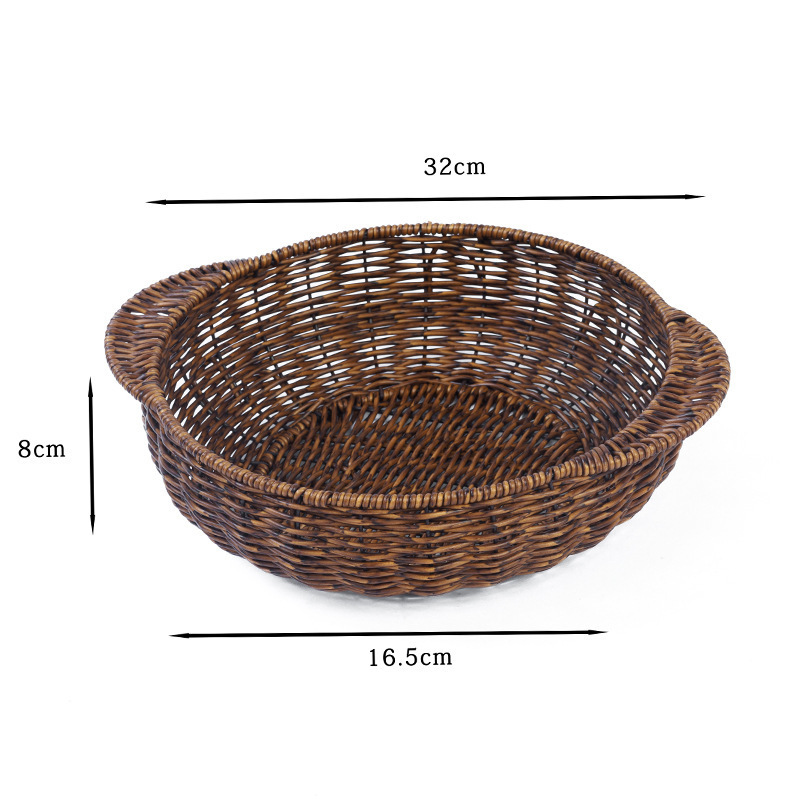 塑料仿藤手工编织日式托盘厨房面包篮馒头筐客厅家用藤编双耳托盘|undefined