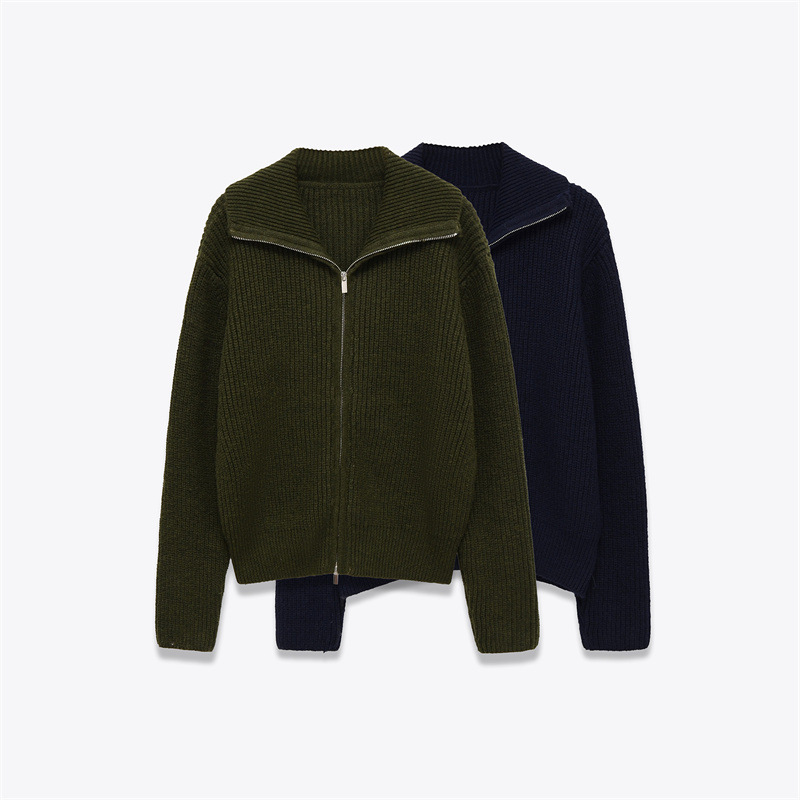 European and American Style Women's Clothing Aliexpress Ins Popular Fashion Versatile Asos Zipper Jacket Knitted Sweater