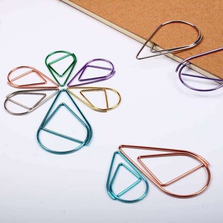 Clips de papel creativos con forma de gota de agua, clips de papel bonitos, material de estudio y de oficina, papelería, marcapáginas con formas especiales, disponibles en varios colores.