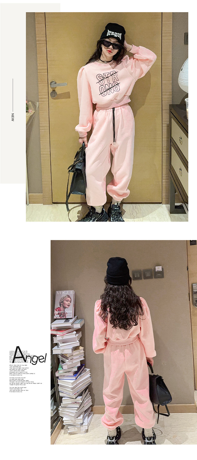 Conjunto deportivo para niñas de felpa otoño e invierno 2023, nuevo suéter grueso de moda para niños de talla mediana a grande con alpaca_voghion.com