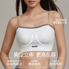8215日系甜美波点撞色蕾丝固定杯按摩颗粒裹胸U型美背内衣纯欲一