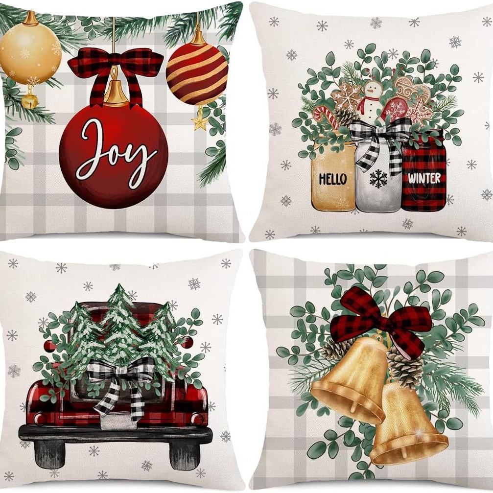 Transfronterizo Amazon temu Hot Sale Navidad invierno copo de nieve impresión lino almohada funda almohada sofá cojín