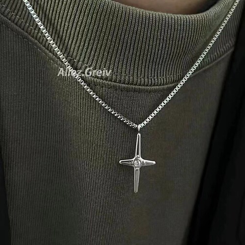 Ins Cross Necklace Women's New Year Trendy Four-Star Clavicle Chain Temperament Fresh Style Design Feeling