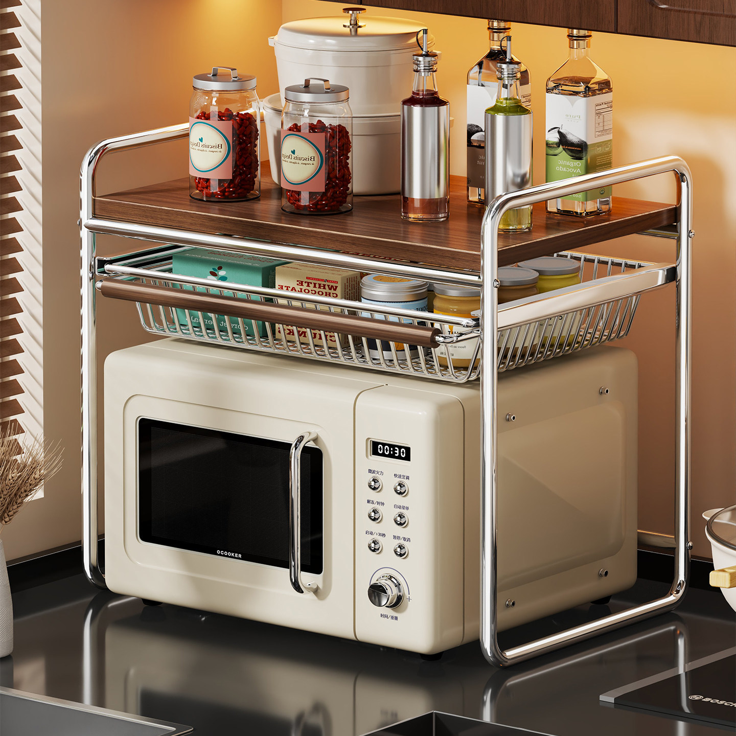 Estante de Almacenamiento para Microondas Extraíble y Multifuncional para Cocina