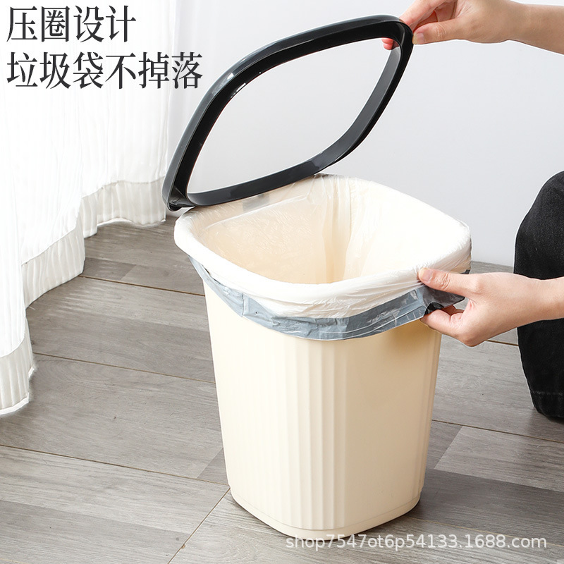 Shengyilong クリームスタイルの正方形のゴミ箱ホームオフィスリビングルーム寝室大型圧力リング付き大容量紙バスケット|undefined