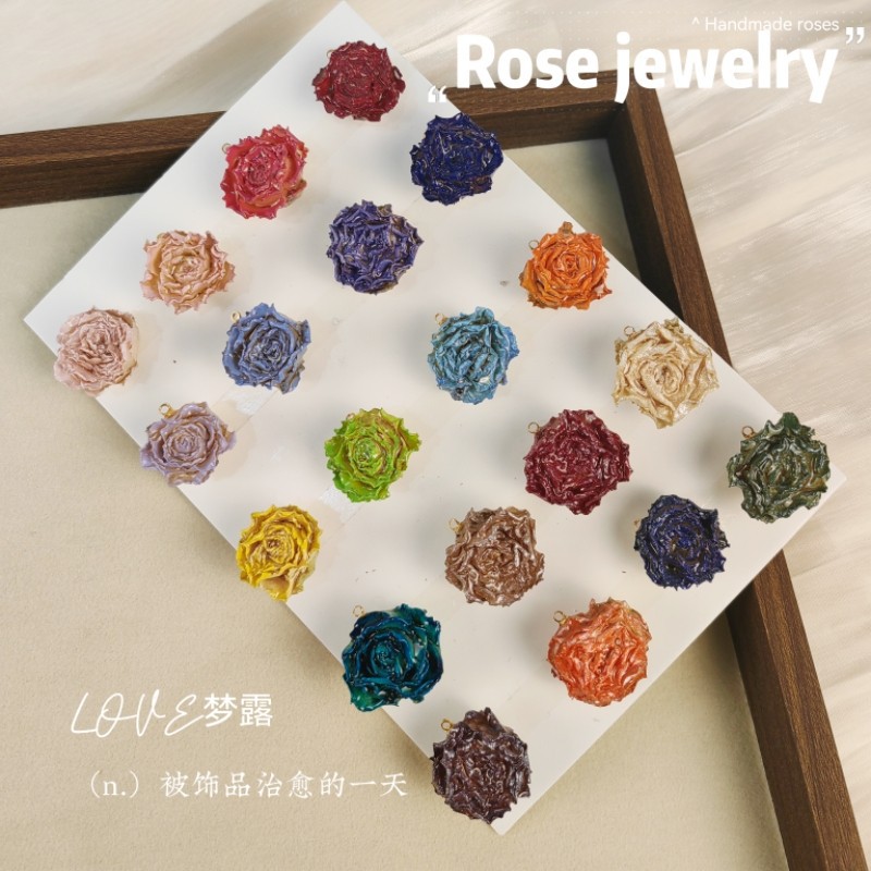 滴胶玫瑰耳环干花配件花朵半成品手工树脂DIY饰材料耳饰