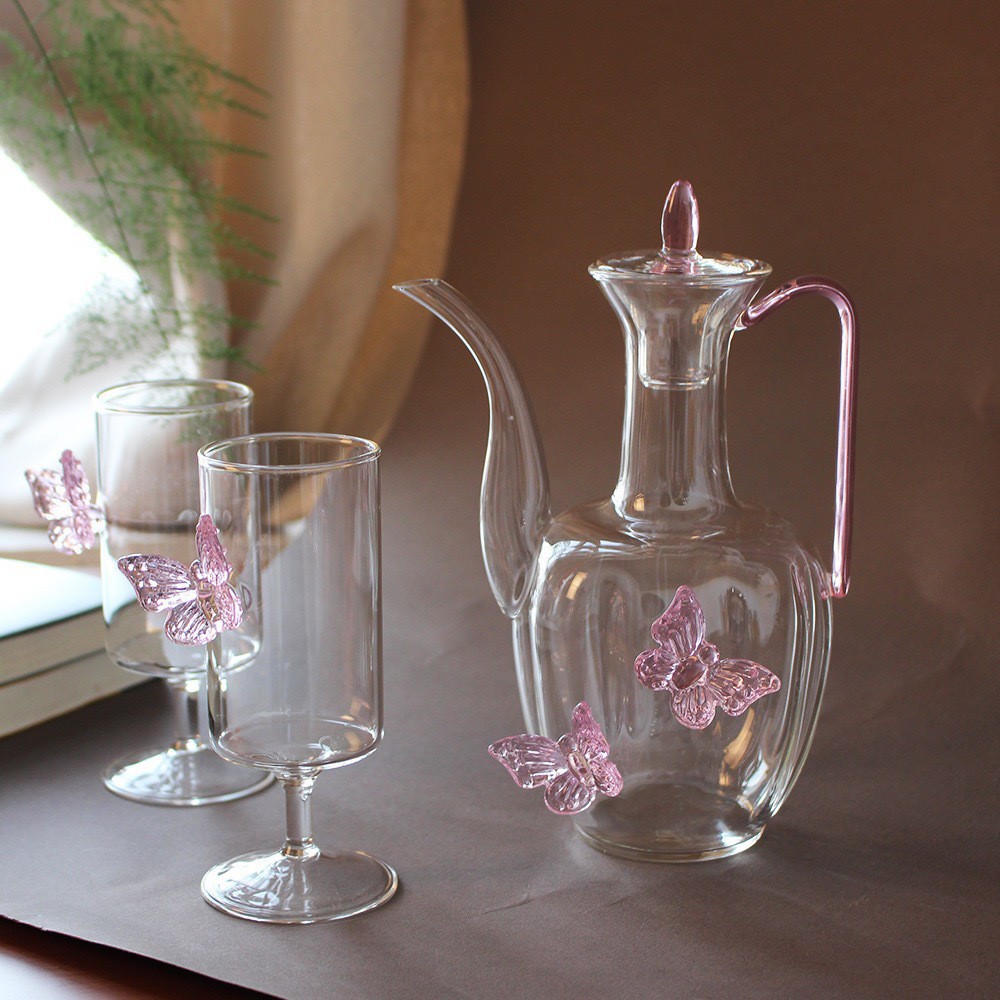 蝴蝶壶高端精致玻璃泡茶壶女士泡绿茶专用茶具套装高颜值仿宋茶壶