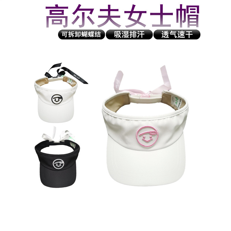 跨境 韩国高尔夫球帽女款遮阳帽GOLF球帽夏季户外飘带空顶帽|undefined