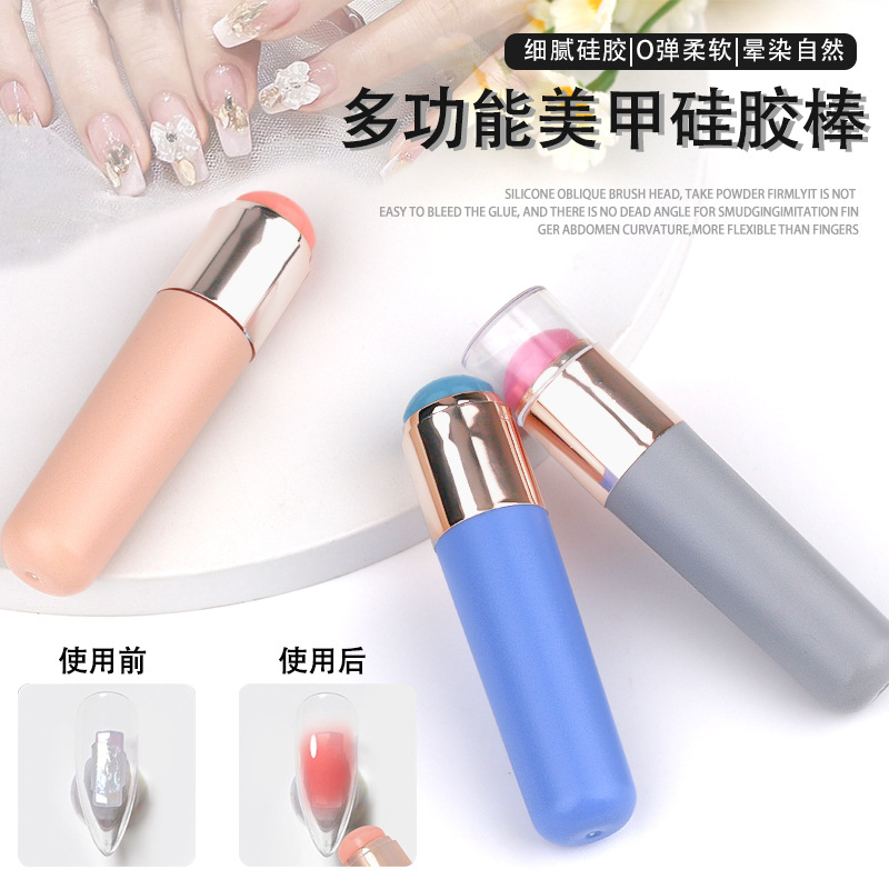 Manicura florece la herramienta de pegamento de palmaditas Cepillo de silicona Q punta elástica suave impresión en polvo multifuncional portátil con sello de tapa