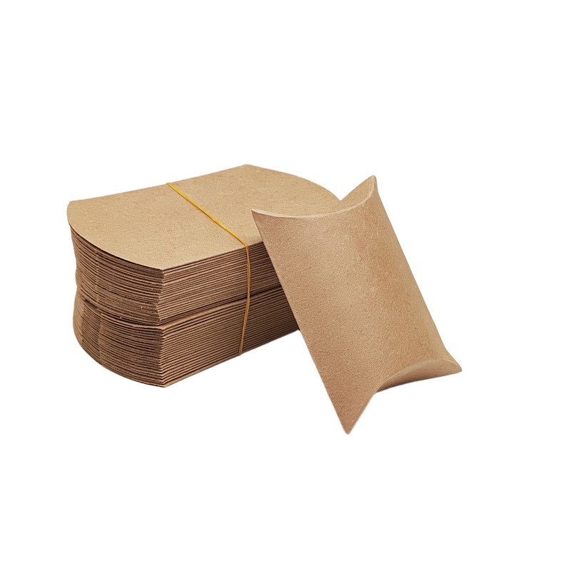 100 pieces kraft paper pillow box gift packaging box wedding candy box small size candy box folding-free