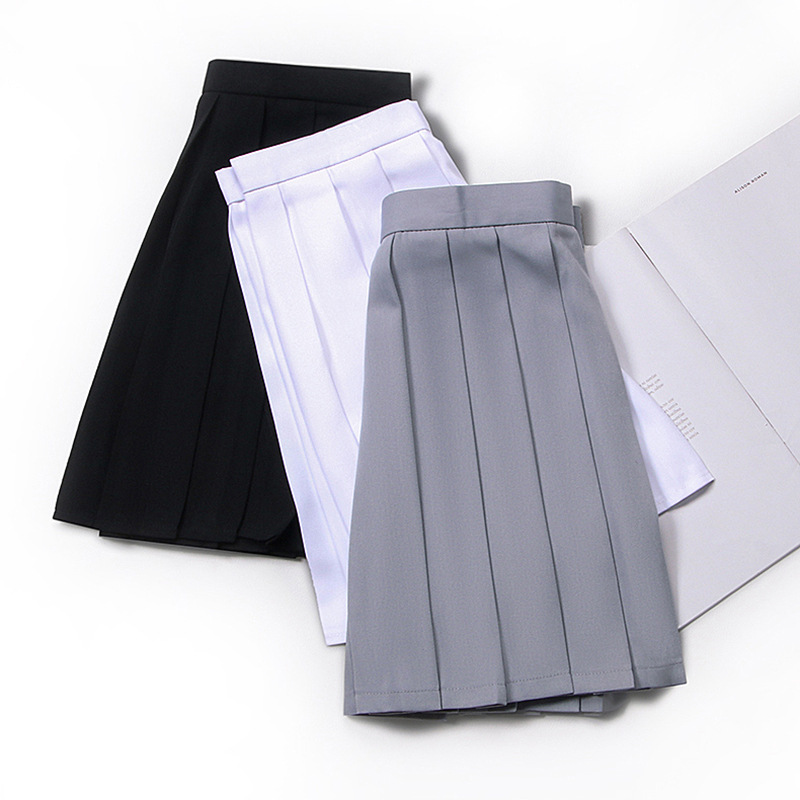 现货日系学院风百褶裙 JK制服裙学生高腰裙 马卡龙纯色裙