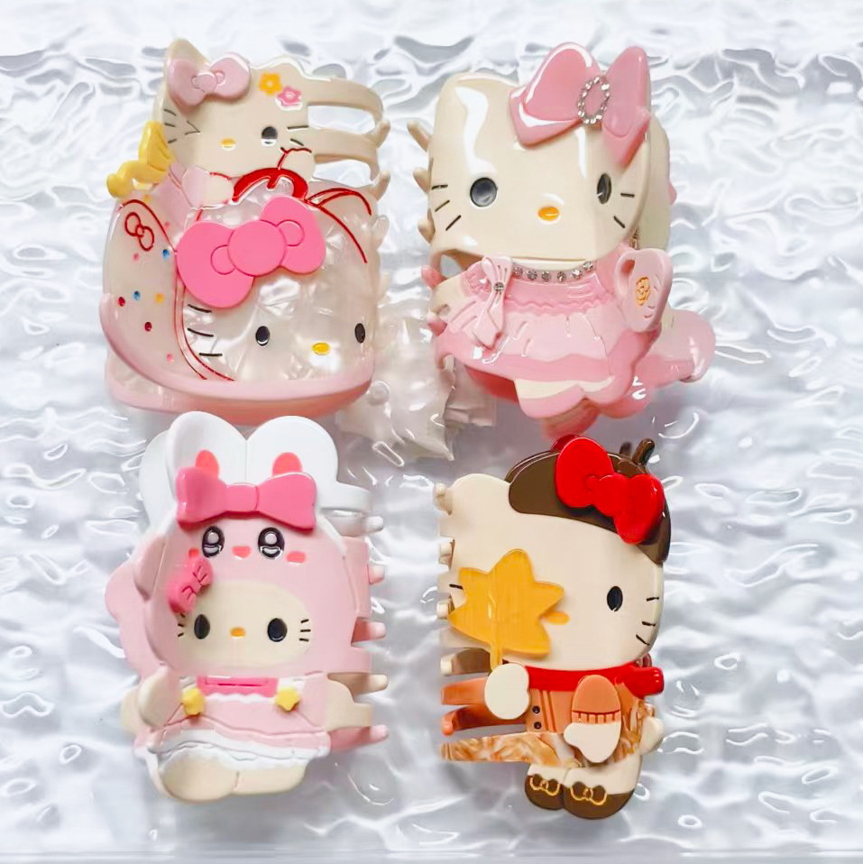 抓夹凯蒂猫醋酸卡通可爱多巴胺发卡kitty发饰发抓发夹跨境仙女风