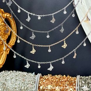 Copper Color-preserving Handmade Tassel Chain Diamond Butterfly Loose Chain diy Jewelry Material Accessories Headdress Butterfly Braided Hair Chain