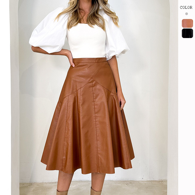 New European and American Style High Waisted Mid Length Pleated Skirt for Women in Spring 2024_voghion.com