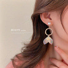 銀針韓國設計感時尚不對稱魚尾耳環簡約個性耳釘小清新淑女耳飾女