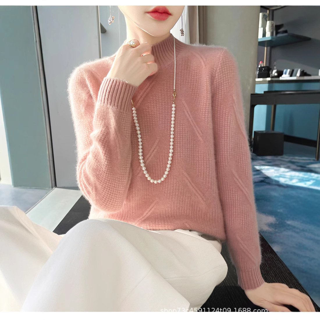 새로운 하프 터틀넥 가을과 겨울 새로운 모직 스웨터 여자 올 매치 풀오버 두꺼운 스웨터 니트 베이스 탑 트렌디