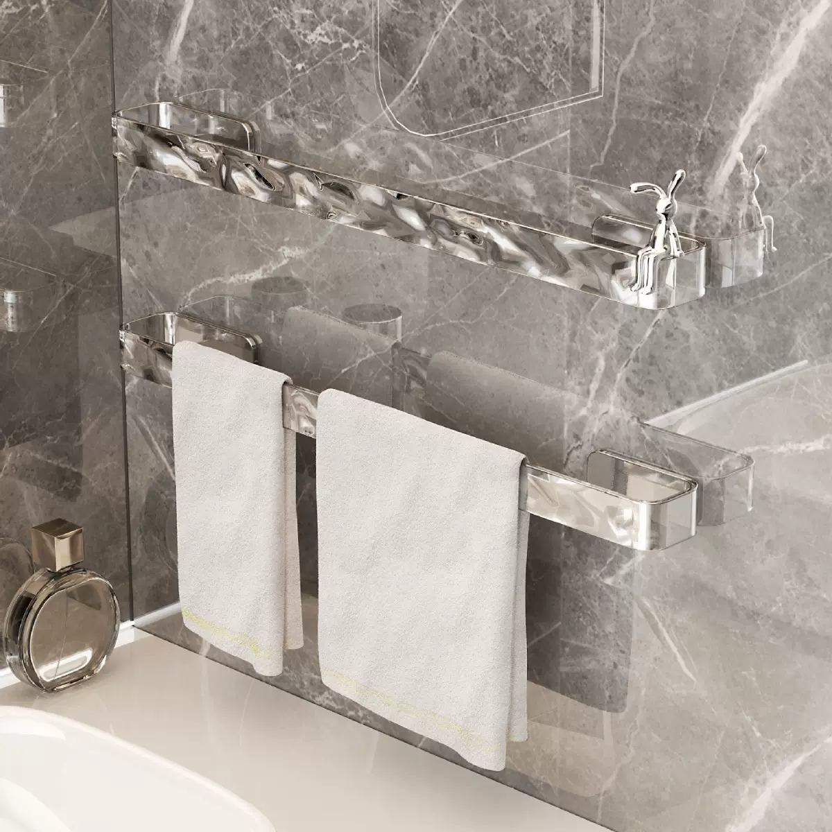 FX1119一件代发冰川纹毛巾置物架浴室家用壁挂免打孔鞋架毛巾架