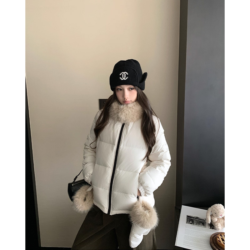 Chestnut Cocoa Bankelili' Light Velvet Small Warm Pack' Sweet Comes with Gloves 90 White Duck down Fur Collar down Jacket