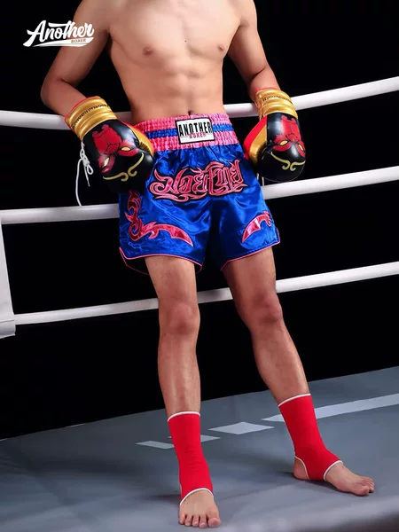 Anotherboxer Blue and Pink Muay Thai Pants Martial Arts Sanda Fighting Shorts Boxing Professional Competition Shorts