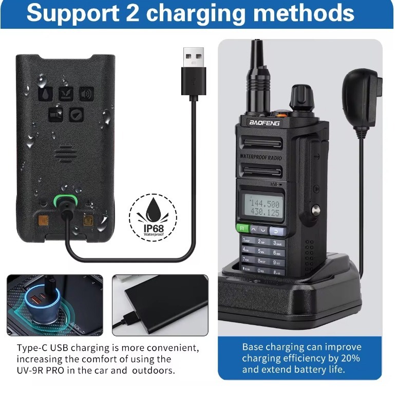 Batería para walkie-talkie Baobao UV-9R con puerto de carga TIPO-C, batería de litio para walkie-talkie BL-9, impermeable y reforzada.