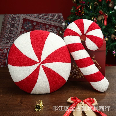 Cross-Border New Product Candy Cane Pillow 3D Candy Plush Pillow Cushion Creative Christmas Decoration Candy Pillow Wholesale