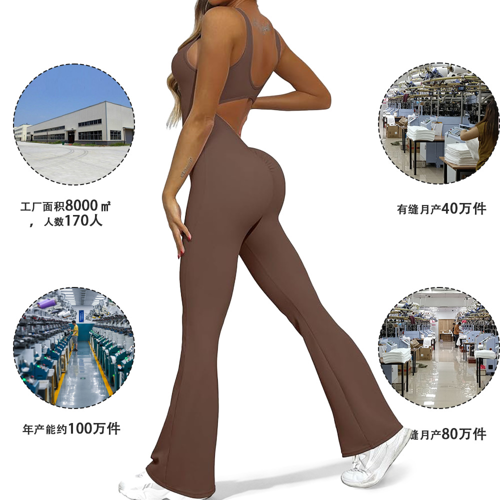 Nuevos pantalones de campana europeos transfronterizos, ropa de yoga deportiva sexy sin espalda