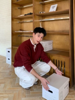 美式复古假两件撞色V领针织毛衣男秋季新款慵懒风休闲百搭上衣