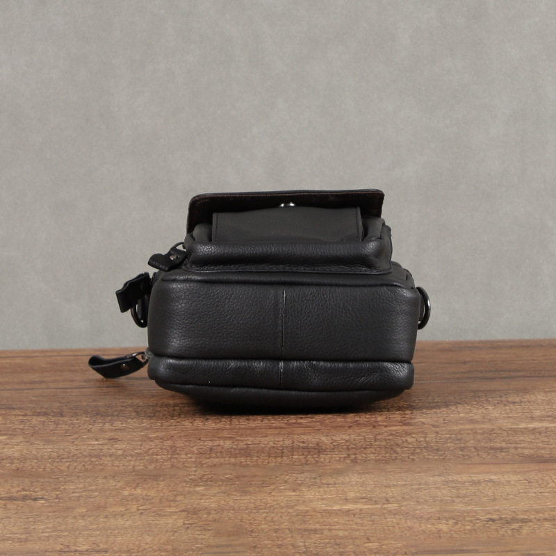 Túi đeo chéo nam da bò thật 19x7x23 cm nhiều ngăn — Màu đen chi tiết 2