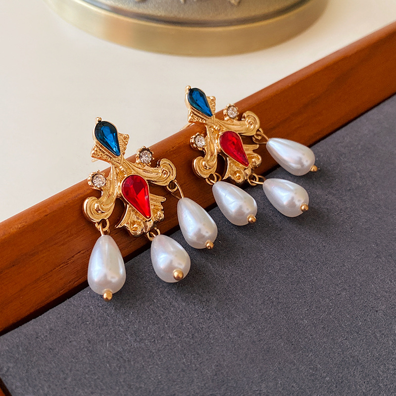 Artificial Pearls, Rhinestones Inlay Material Drop Earrings Classification 1 Pair Glam Geometric Plating Inlay Copper Artificial Pearls Rhinestones Drop Earrings