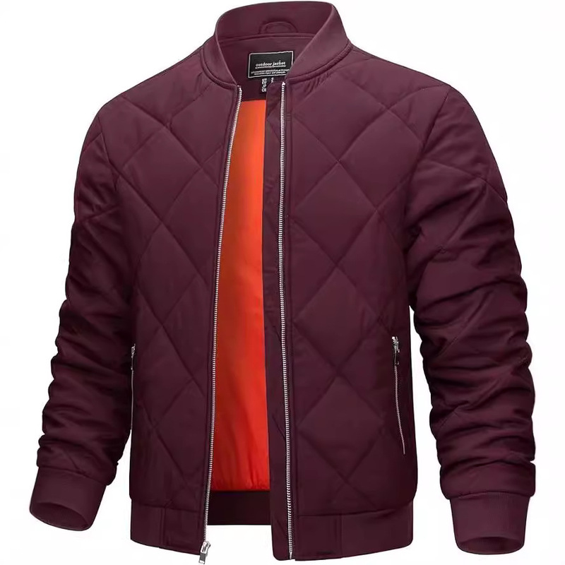 2024 Autumn/Winter Men's Lightweight Cotton Casual Diamond Pattern Stand Collar Jacket Thickened Warm Cotton Coat Men's Fashion 2024 Autumn/Winter Men's Lightweight Cotton Casual Diamond Pattern Stand Collar Jacket Thickened Warm Cotton Coat Men's Fashion