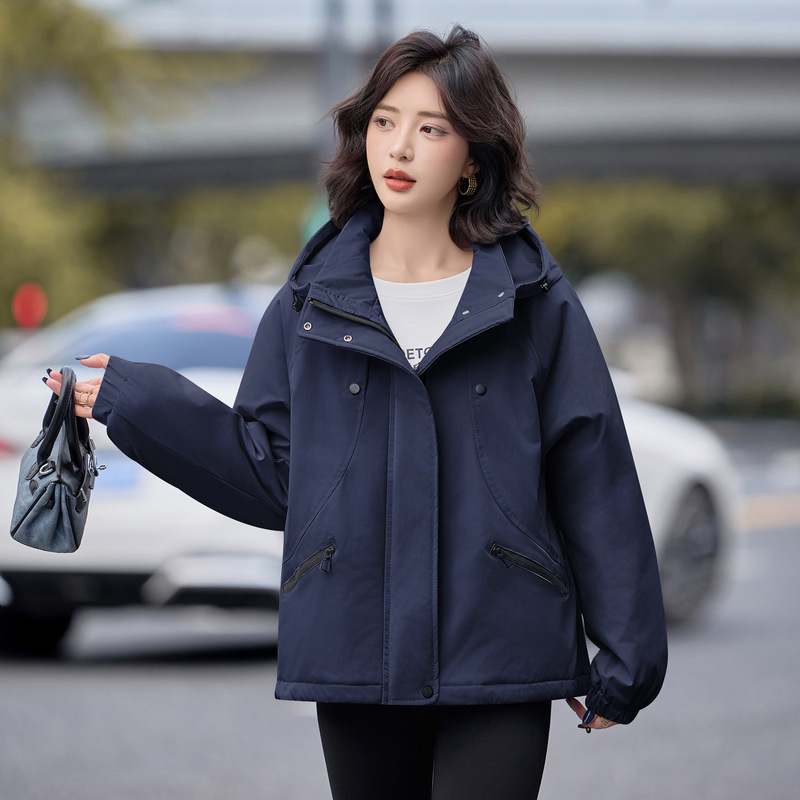 连帽夹棉外套女冬季2025新款棉袄高级感休闲大码加厚派克棉服上衣|undefined