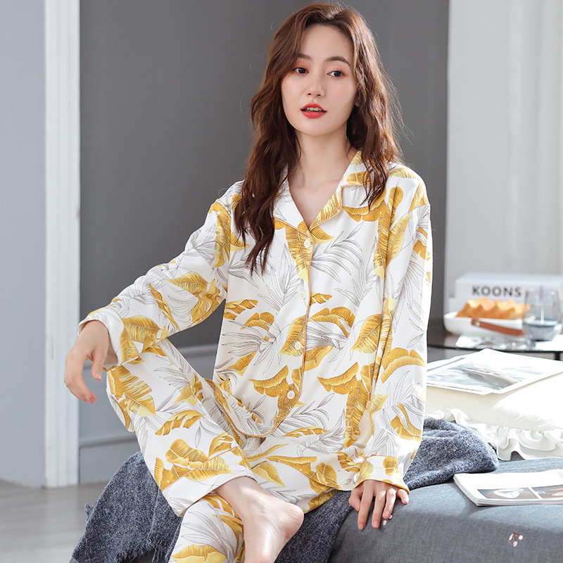 AI FENTENG PAJAMAS 여성용 긴팔 바지 가디건 순면 봄과 가을 면화 캐주얼 홈 의류 세트 가을과 겨울
