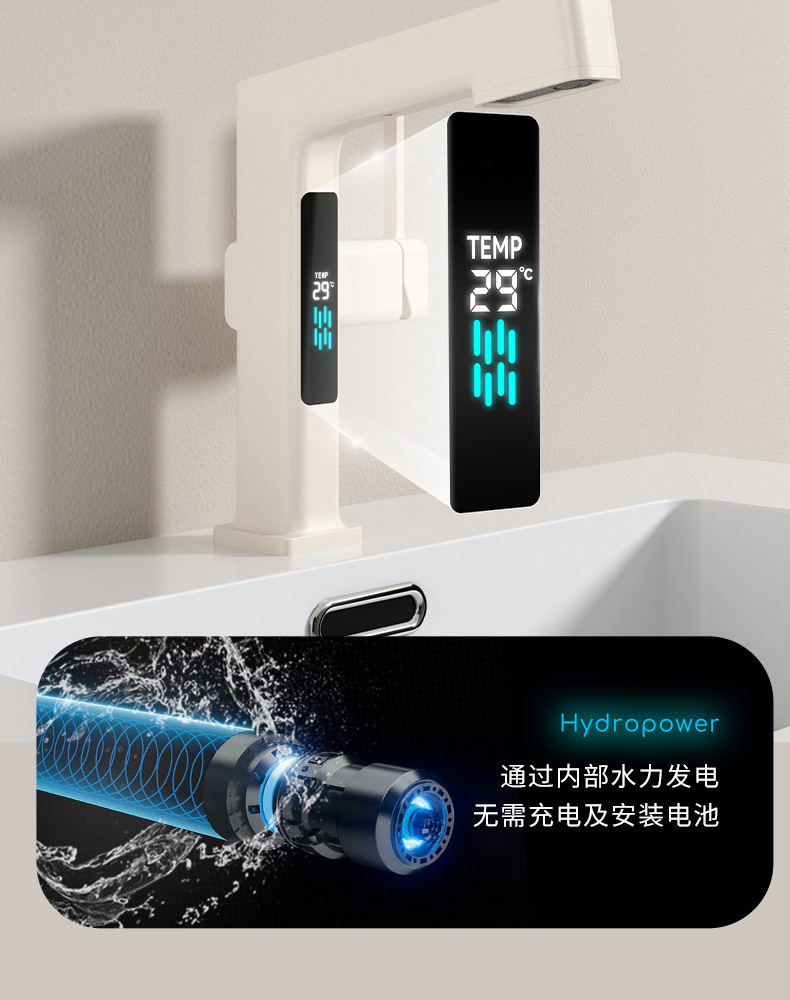 Milky white pull-out digital display washbasin faucet, cold and hot all-copper multi-functional gun gray top water outlet washbasin faucet undefined