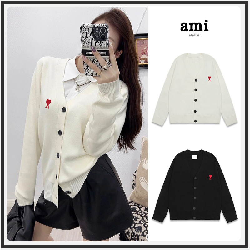 Cross-Border! Ami Knitted Cardigan Small Heart High Weight Loose Autumn and Winter Single-Breasted Top V Neck Wool Jacket
