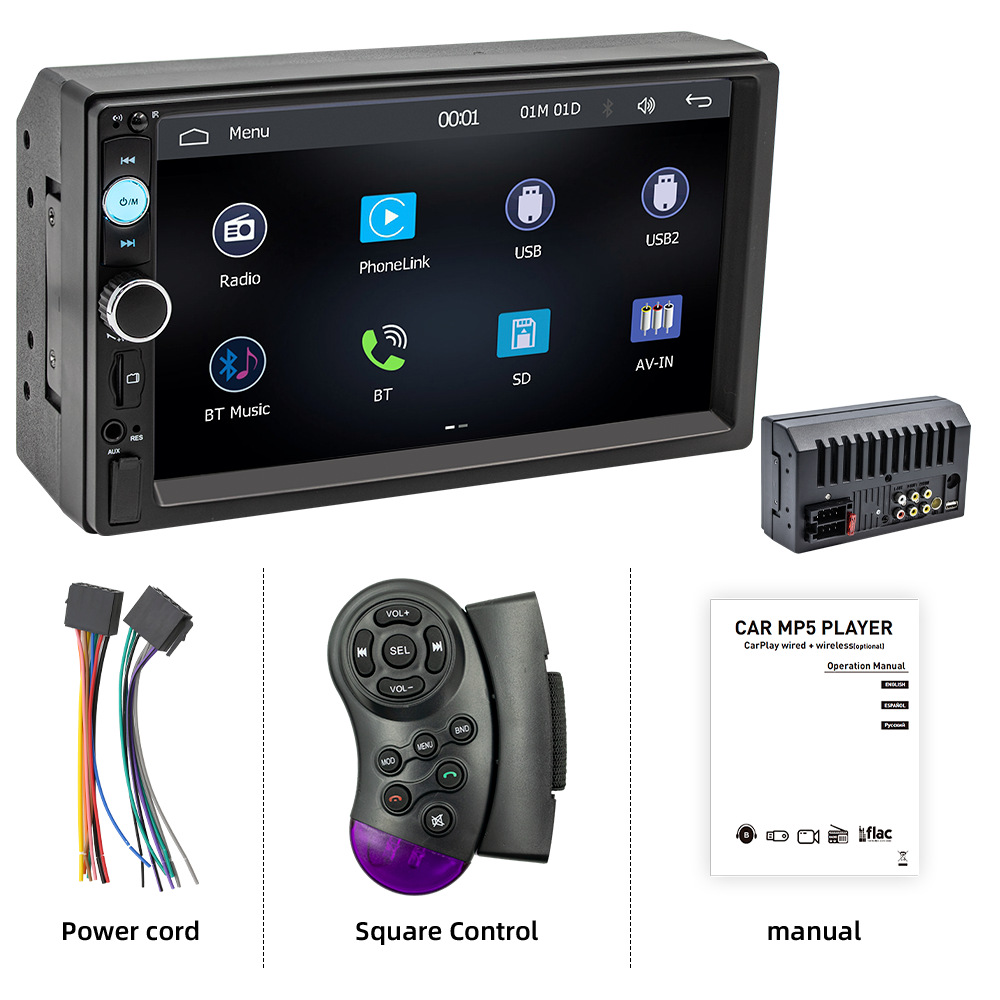 reproductor MP5 de alta definición de 7 pulgadas Apple carplay / Android auto radio Bluetooth universal para automóviles