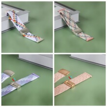 适用fitbit versa234金属磁吸扣表带18/20/22mm宽编织回环尼龙带