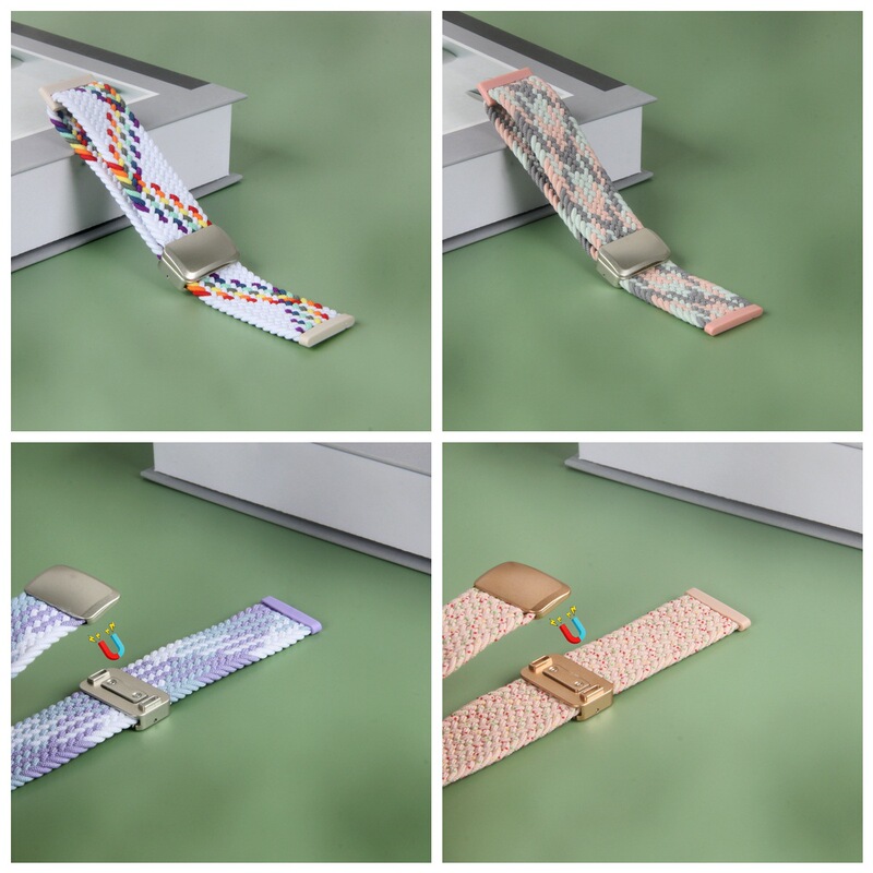 Fitbit versa234 Metal Magnetic Buckle Strap 18/20/22mm Wide Braided Loop Nylon Strap