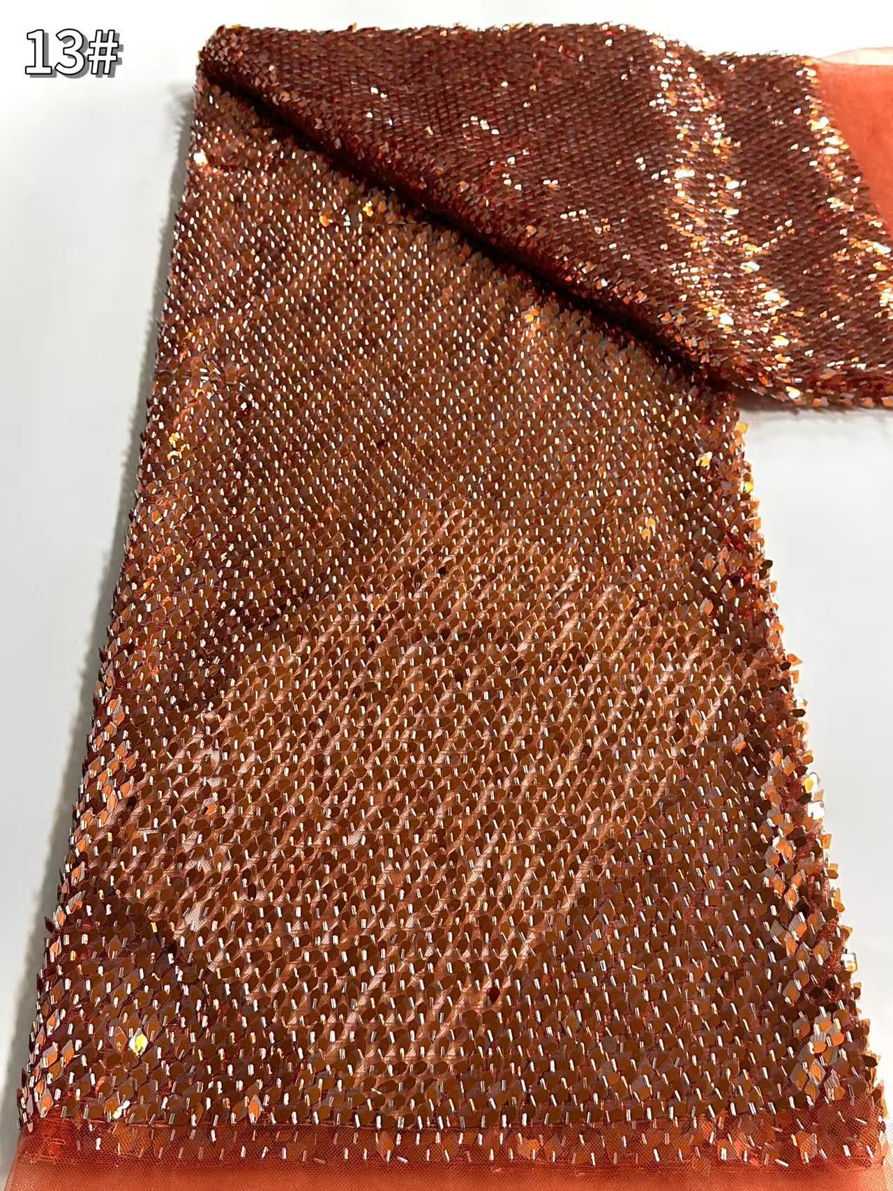 African Beaded Lace Fabric Lentejuelas bordado de lentejuelas tela de malla de escamas de la industria pesada