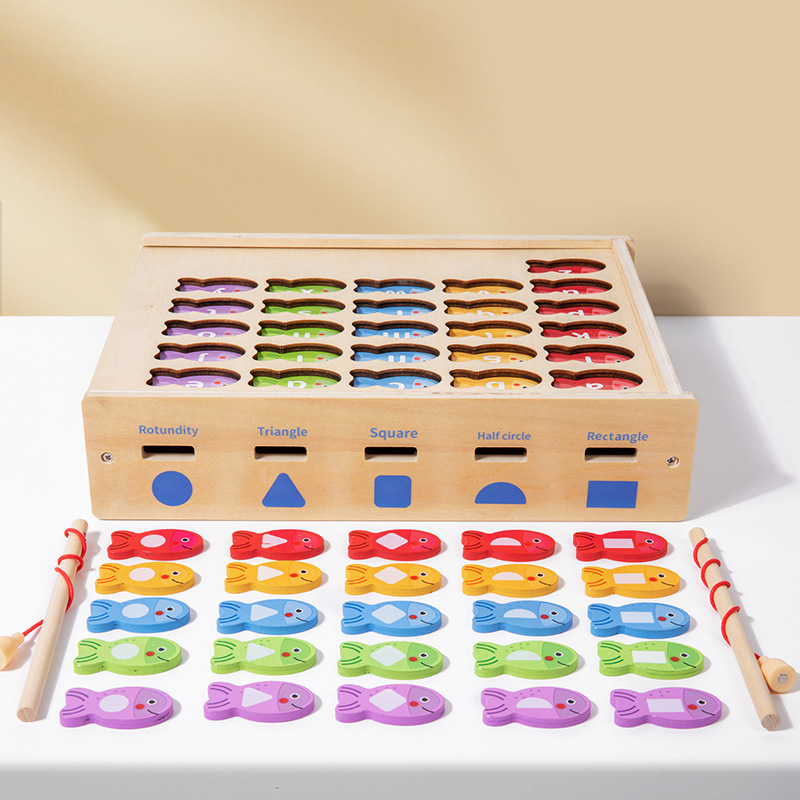 Juego de pesca magnética de madera transfronteriza Educación temprana para niños Tablero de emparejamiento alfanumérico Juguetes educativos Juguetes educativos