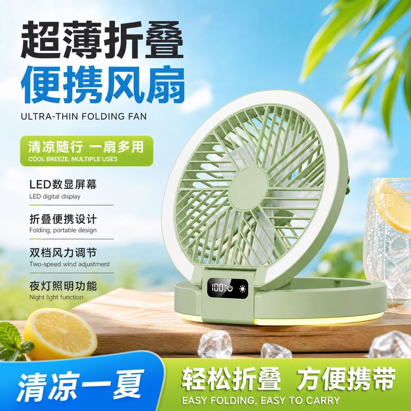 Household Table Fan, Camping Digital Display Ultra-Thin Folding Mini Fan, Night Light, Folding Portable Fan Household Table Fan, Camping Digital Display Ultra-Thin Folding Mini Fan, Night Light, Folding Portable Fan