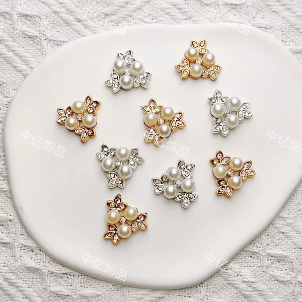 Explosions three pearl leaves disc diamond buckle plastic accessories diy handmade hair accessories bracelet earrings jewelry materials