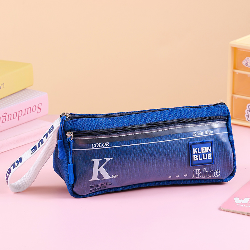 Estuche para lápices de gran capacidad para niños Klein Blue Caja de papelería para estudiantes de varias capas simple y de alto valor Bolsa de papelería para estudiantes sucios