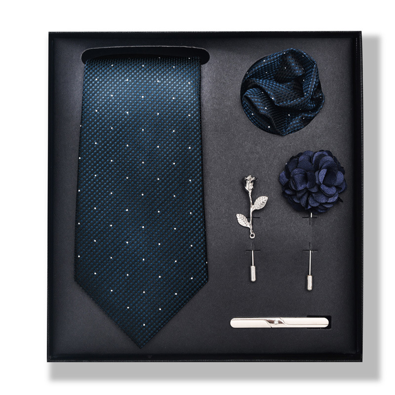 2024-es új divatos, divatos nyakkendő, üzletember, divatos tiszta színű, csíkos kesudió nyakkendő, 6 részes díszdobozban négyzet alakú sál nyakkendőkapcsos mellszett_voghion.com