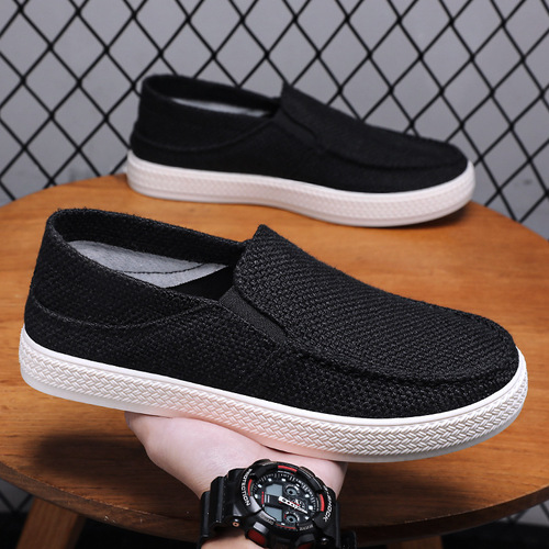 Low-top casual summer comfort slip-on shoes for men, mesh surface, breathable, Old Beijing style cloth shoes for men