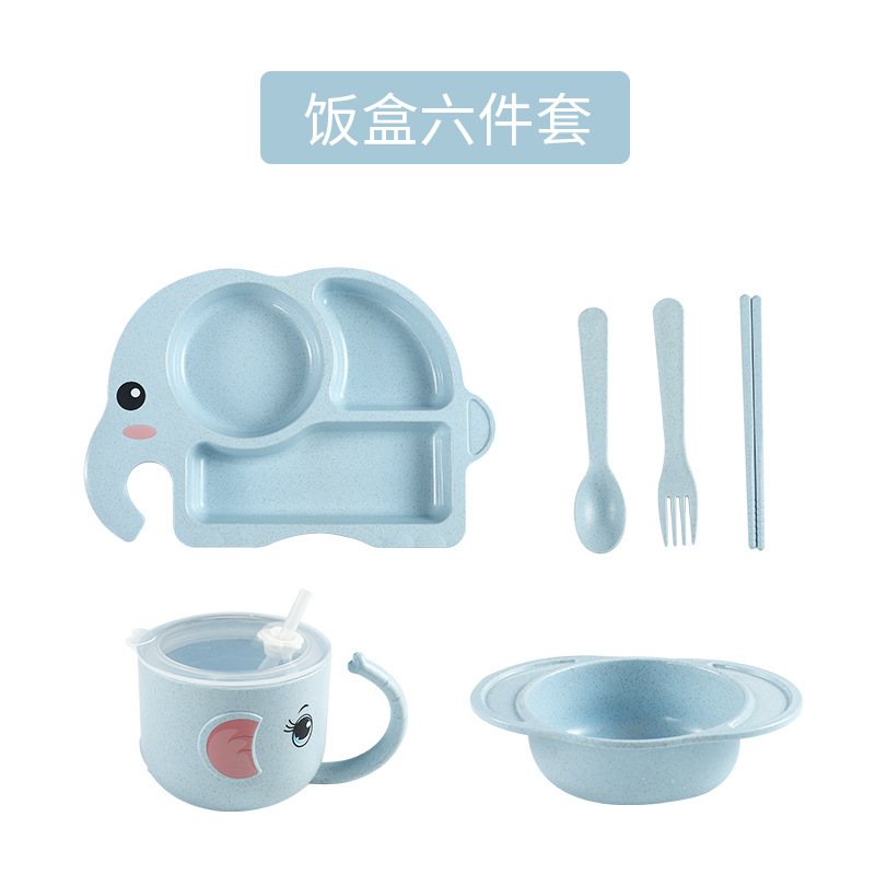 Elefante plato para niños plato para bebés tazón suplemento de alimentos para bebés plato de rejilla taza de paja taza de agua para niños taza transfronteriza